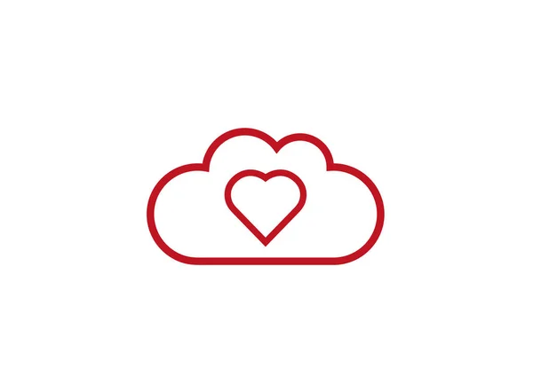 Beyaz Arka Planda Kalp Logolu Bulut — Stok Vektör