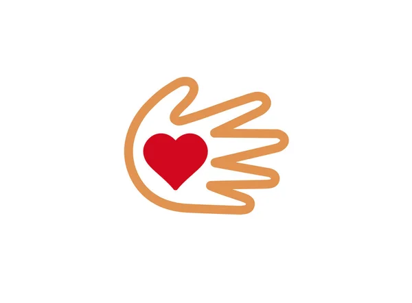Herz Handfläche Logo Isoliert Auf Weißem Hintergrund — Stockvektor