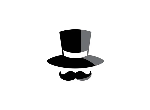 Logotipo Bigode Chapéu Cilindro Fundo Branco —  Vetores de Stock