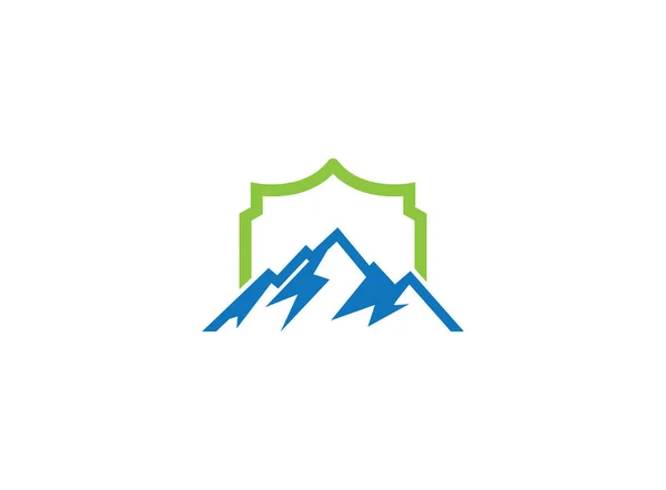 Berg Mit Schild Logo Auf Weißem Hintergrund — Stockvektor
