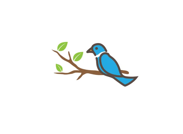Blue Bird Twig Leaves Logo White Background — Stock Vector