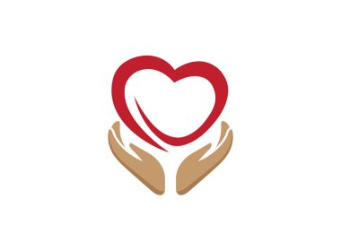 beyaz arka plan üzerinde logo tasarım illüstrasyon vektör için eller ve kalp bakımı insan sağlığı