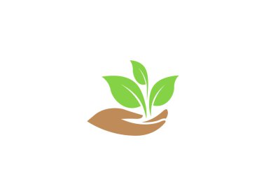 beyaz arka plan üzerinde beyaz arka plan üzerinde logo tasarım illüstrasyon için bitki bakımı için elinde yaprakları