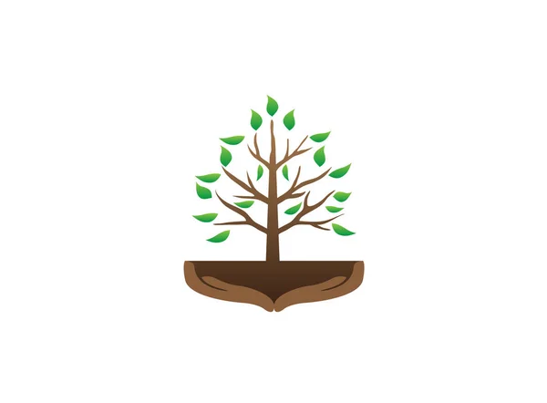 Drzewo Ręce Gałęzi Liści Glebie Dla Logo Projekt Wektor Białym — Zdjęcie stockowe
