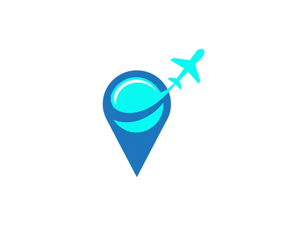 Plane in pin fly logo design illustration on white background