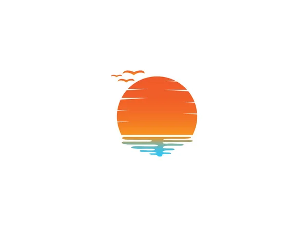 sunset and seagulls on the beach for logo design illustration on white background
