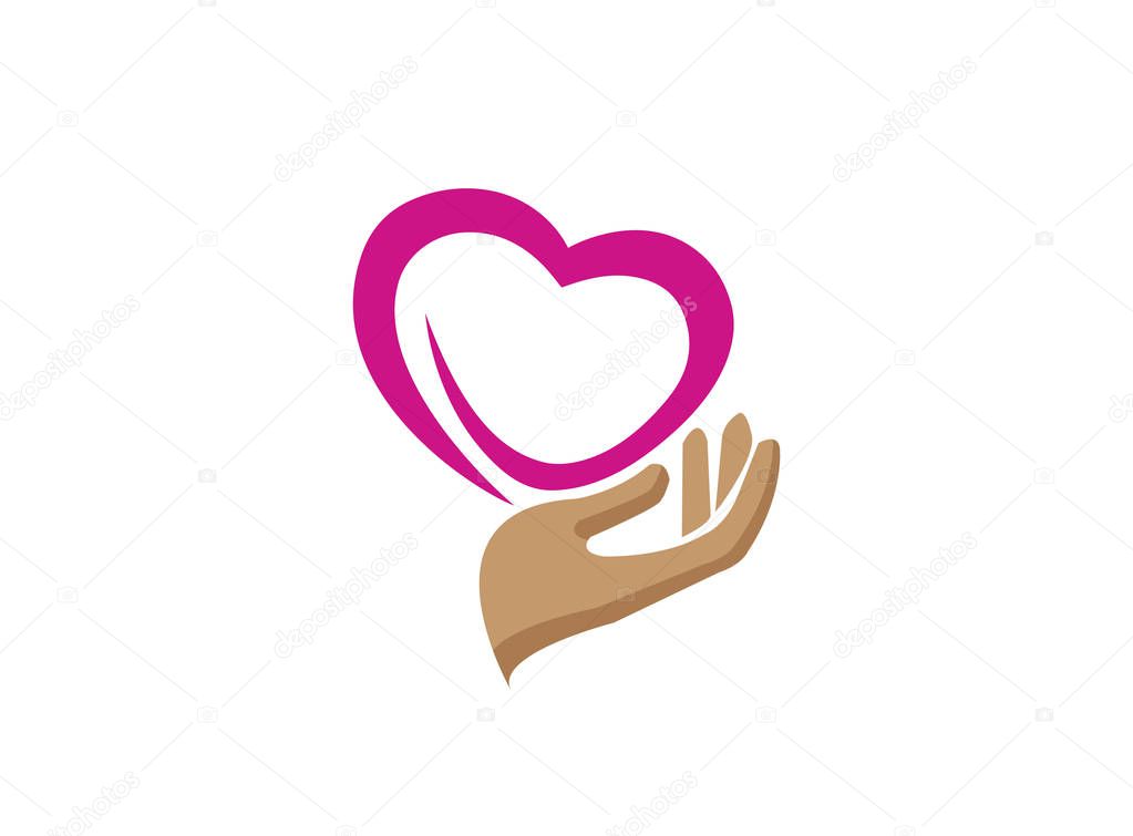 Hand and heart caring human health for logo design illustration vector on white background