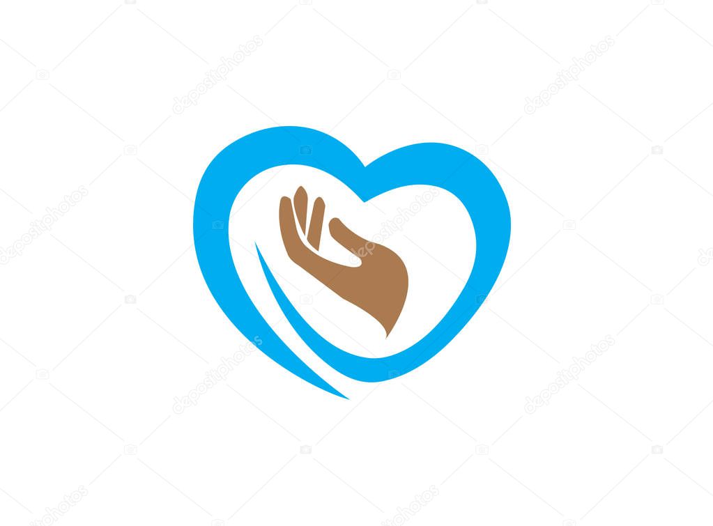 Hand and heart caring human health for logo design illustration vector on white background