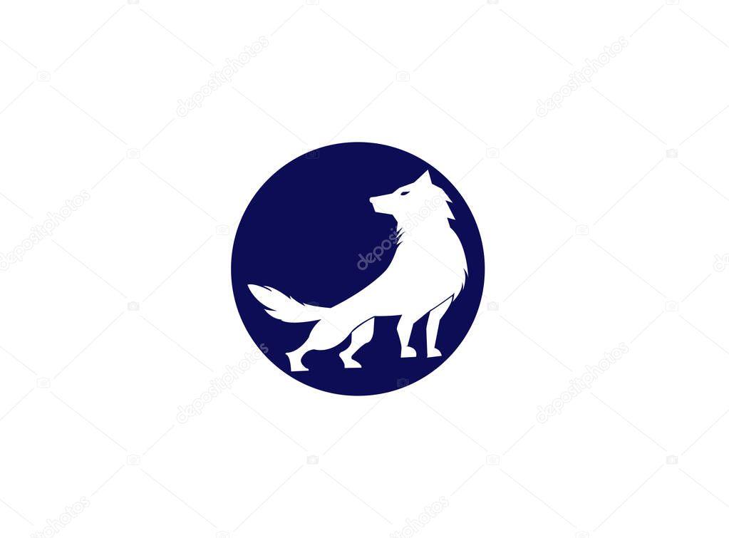 wolf howling on the top mountain and moon for logo illustration design on white background