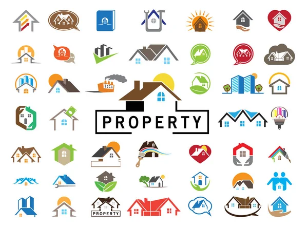 Home Ikonok Beállítása Logo Design Illusztráció Fehér Háttér Több Ház — Stock Fotó