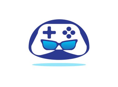 Beyaz arka plan üzerinde gamer robot kafa konsolu sembolü vektör logo tasarım illüstrasyon
