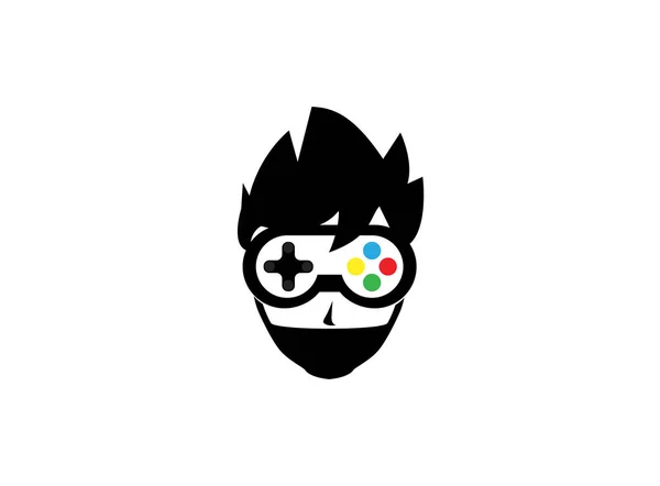 Gamer Head Hår Konsol Symbol Vektor Logo Design Illustration Vit — Stockfoto