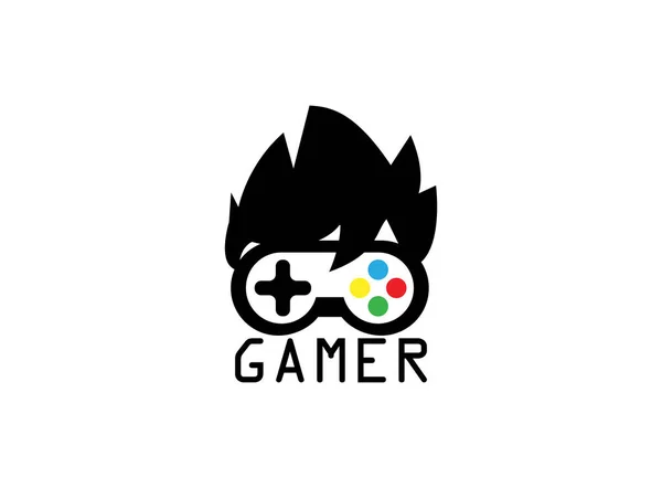 Gamer Head Hair Console Symbol Vector Logo Design Illustration White — Stock Photo, Image