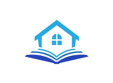 Kütüphane logo kitap ve beyaz arka plan üzerinde ev veya okul vektör tasarım illüstrasyon