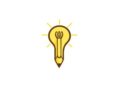 Logo tasarım lamba simgesi için kalem bir ampul beyaz arka plan üzerinde bir illüstrasyon çizmek