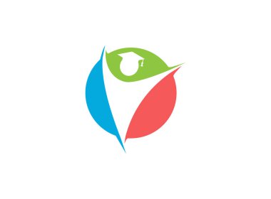 Öğrenci başarısı beyaz arkaplanda logo tasarımı için elleri bir daire içinde açar