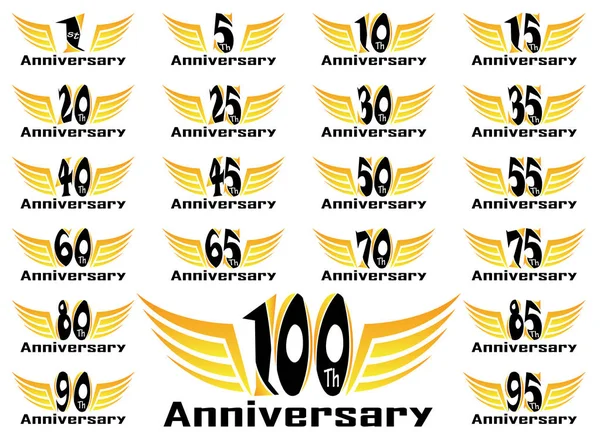Set Anniversary Badges Celebrating Banners 100 Designs Illustration White Background — Stock Photo, Image