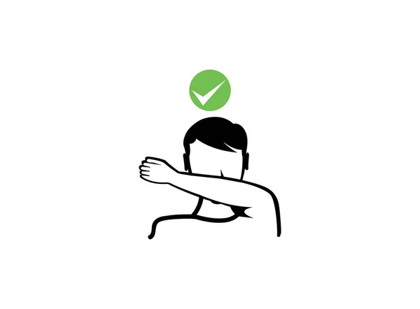 Cough covering with the arm. line icon. The man sneezes or coughs with his out of hand outline style. use the elbow to not spread the virus. protection concept symbol illustration on a white background