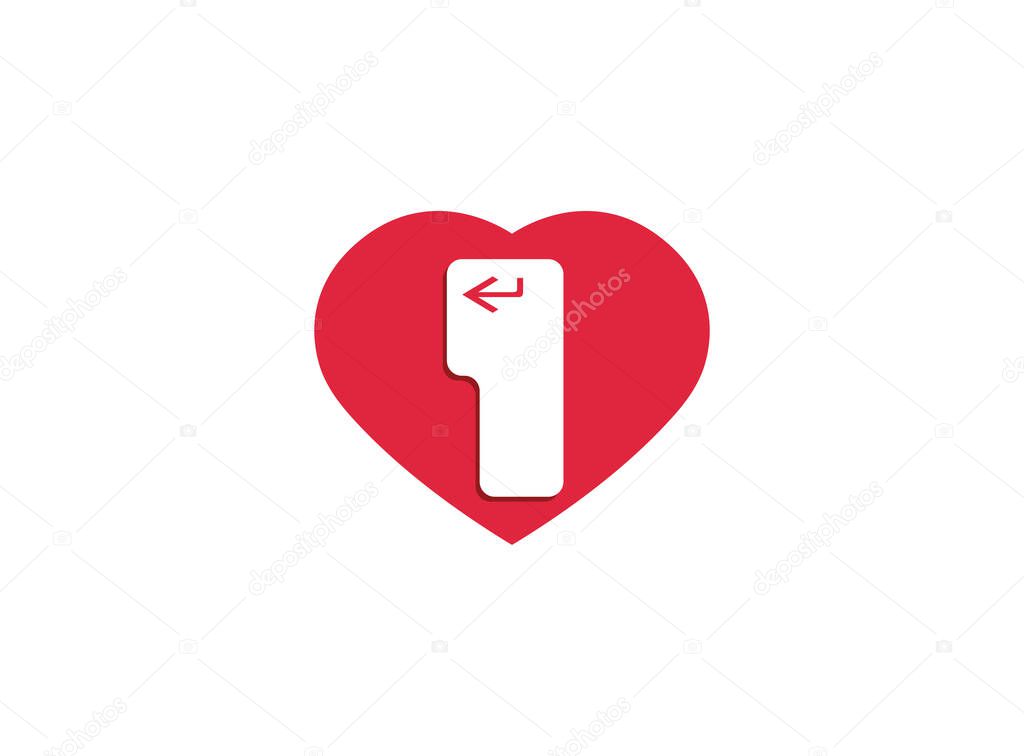 Heart and enter cursor logo design. Enter keyboard logotype love. Gate emblem. technology door symbol on a white background