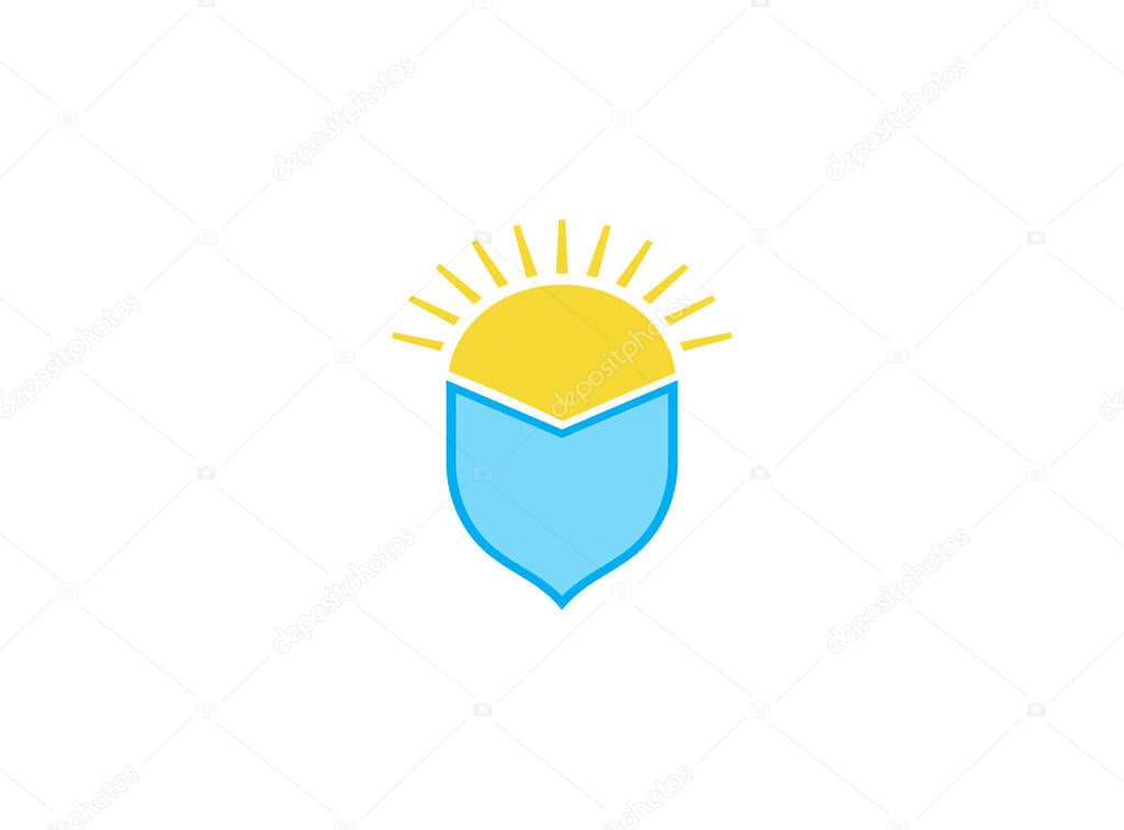 Shield sun protection icon. emission Flat illustration of shield sun protect Radiance icon for web design on a white background
