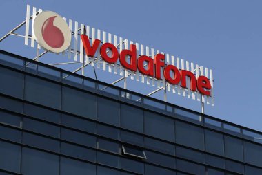 Vodafone logosu, Bükreş, Romanya.