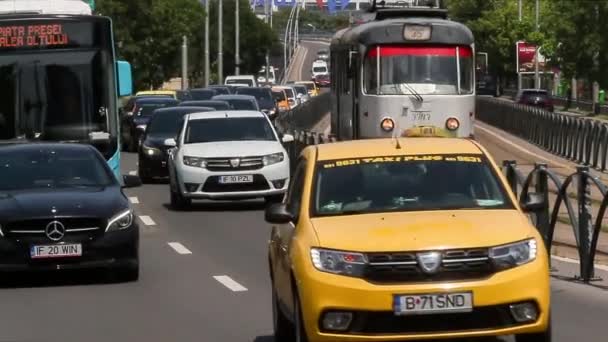 Boekarest Roemenië Juni 2019 Auto Zijn Zien Zwaar Verkeer Piekuren — Stockvideo