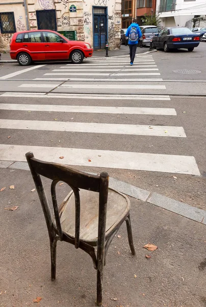 Bucareste Romênia Outubro 2019 Uma Cadeira Velha Que Ninguém Está — Fotografia de Stock