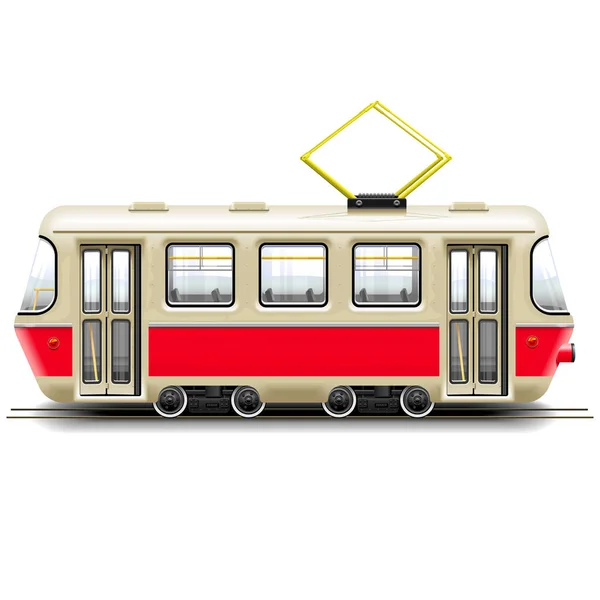 Vector Rode Kleine Tram Geïsoleerd Witte Achtergrond — Stockvector