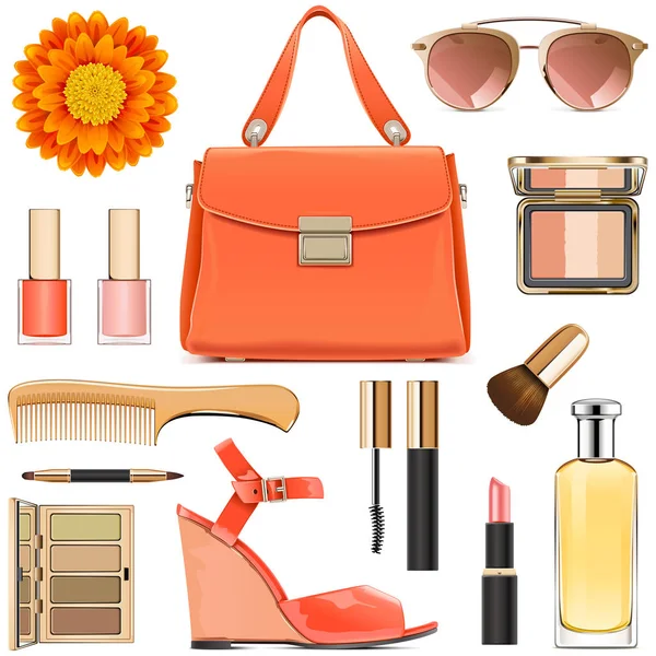 Vector Orange Femme Accessoires Isolés Sur Fond Blanc — Image vectorielle