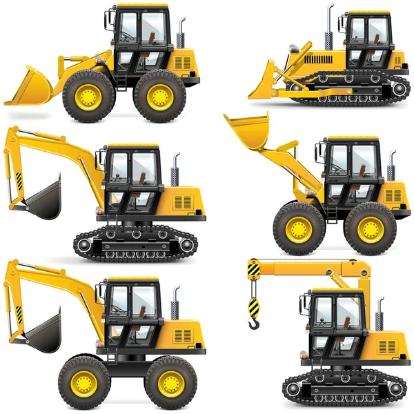 Vector Yellow Construction Machinery Isolated White Background — Stock Vector
