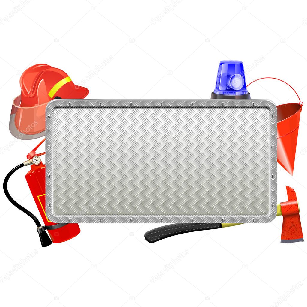Vector Firefighter Metal Board isolated on white background