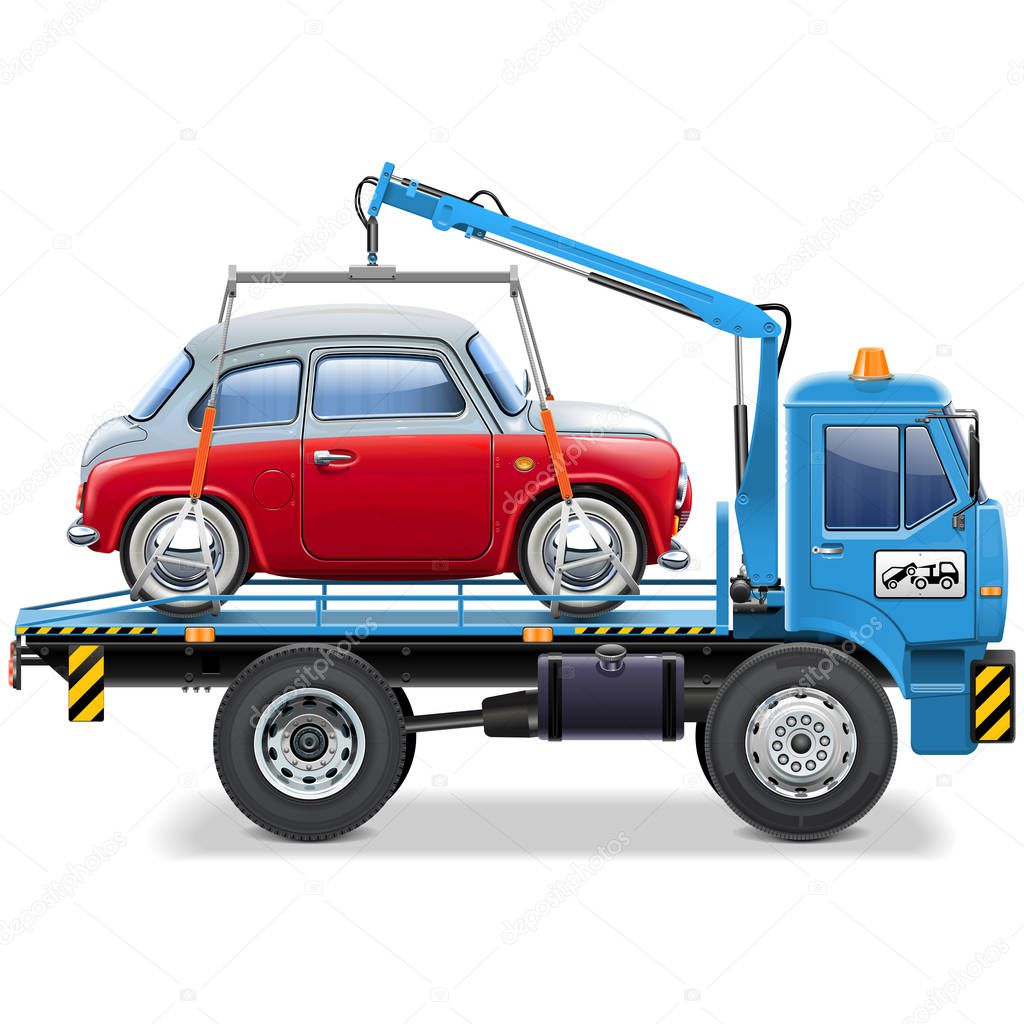 Vector Tow Truck with Automobile isolated on white background