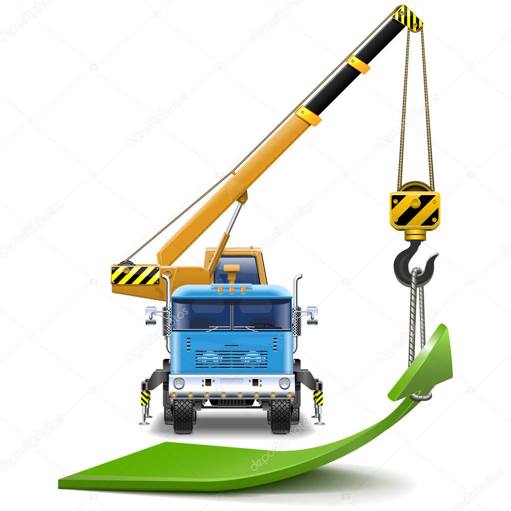 Vector Truck Crane with Green Arrow isolated on white background