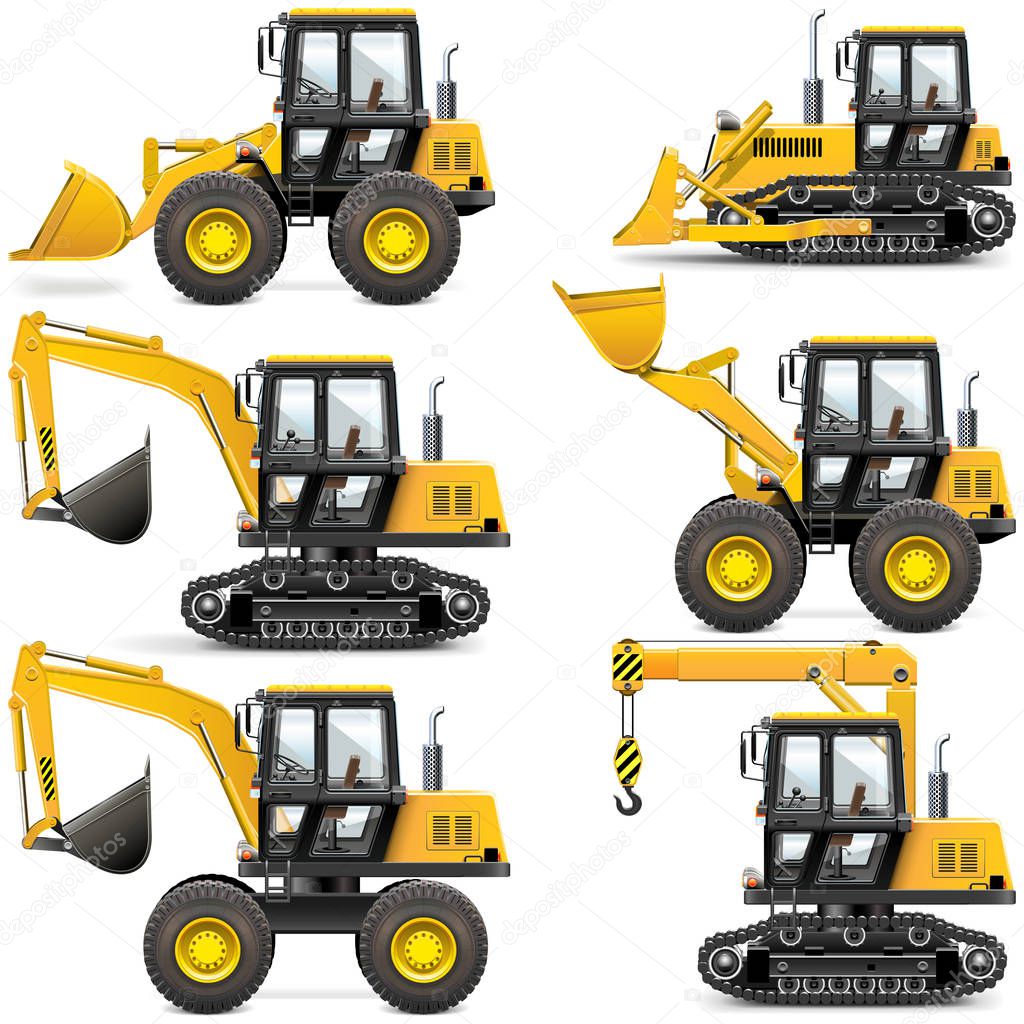 Vector Yellow Construction Machinery isolated on white background