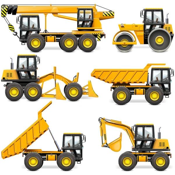 Vector Yellow Construction Machinery Set Aislado Sobre Fondo Blanco — Vector de stock