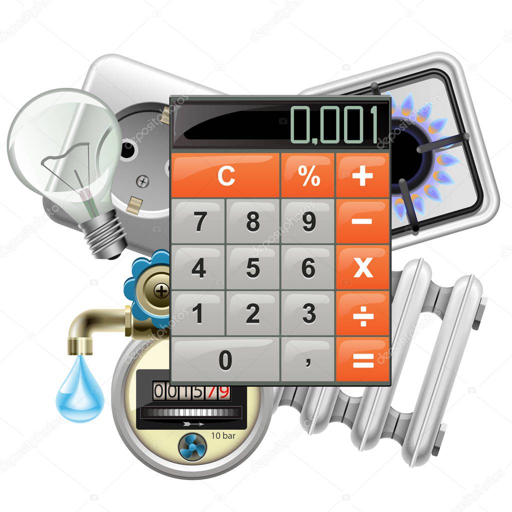 Vector Utilities Payments Concept with Calculator isolated on white background