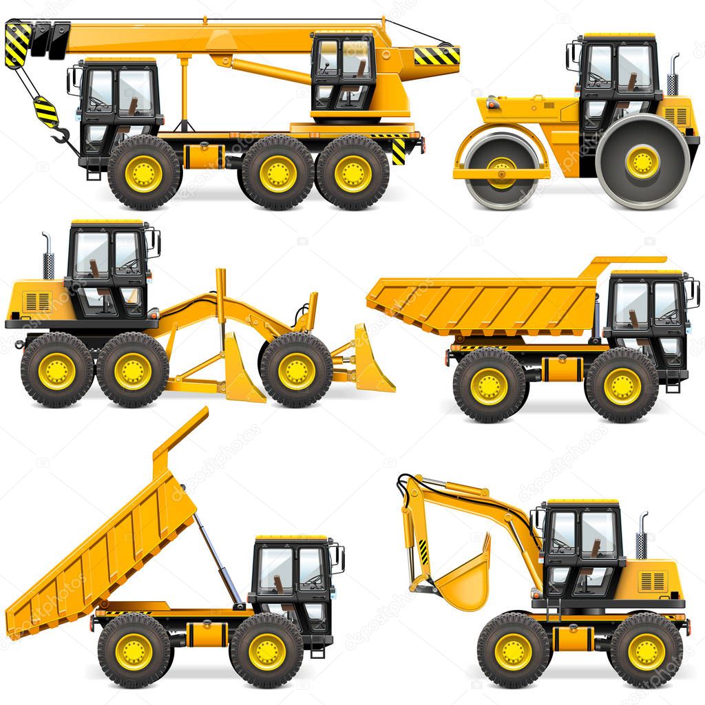Vector Yellow Construction Machinery Set 2 isolated on white background