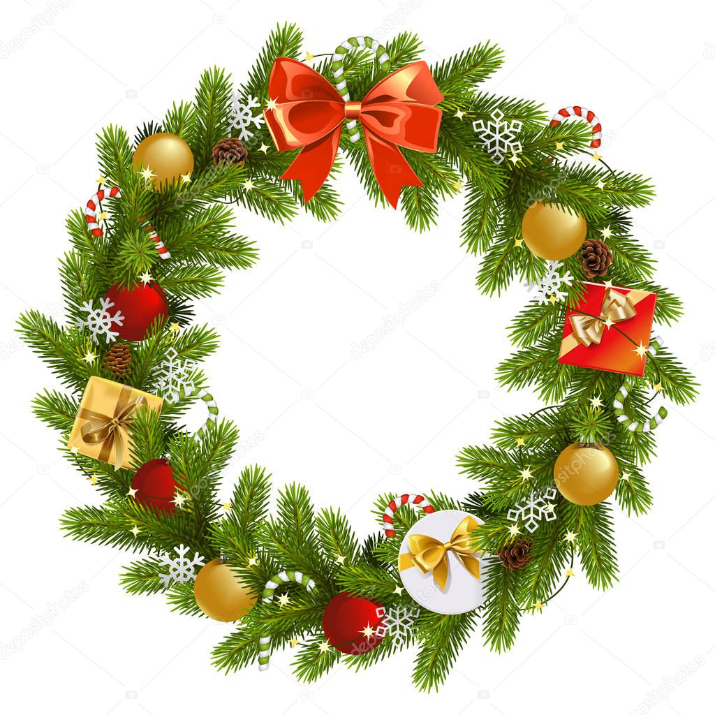 Vector Christmas Fir Wreath isolated on white background