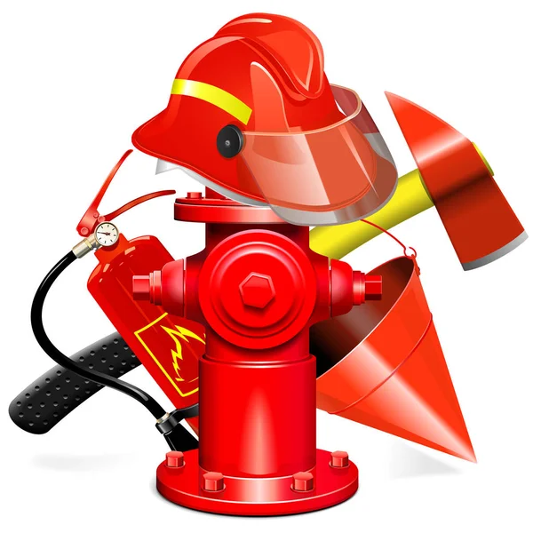 Vektor Brandschutzausrüstungskonzept Mit Hydranten Isoliert Auf Weißem Hintergrund — Stockvektor