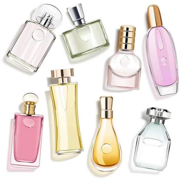 Frascos Vidro Vector Perfume Isolado Fundo Branco —  Vetores de Stock