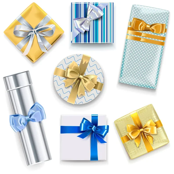 Vector Glossy Gift Boxes Set Isolated White Background — Stock Vector