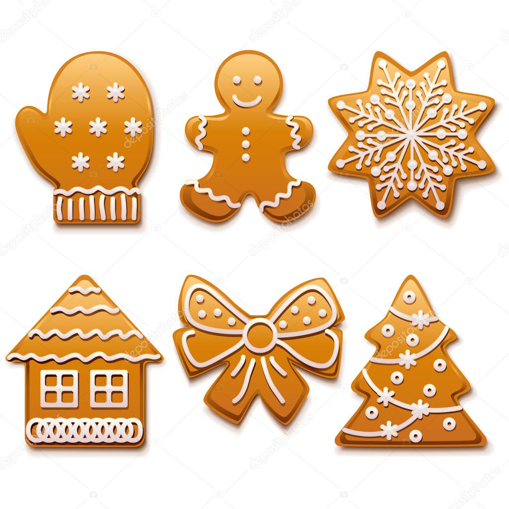 Vector Christmas Gingerbread Icons isolated on white background