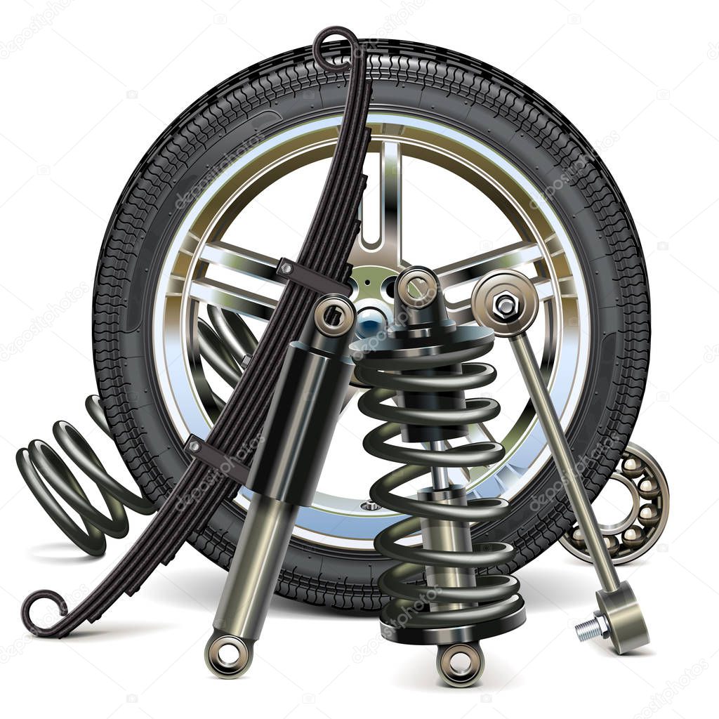 Vector Car Wheel with Suspension Parts