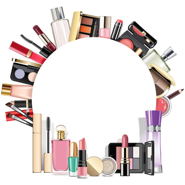 Vektor runde Rohrahmen mit Make-up-Kosmetik — Stockvektor