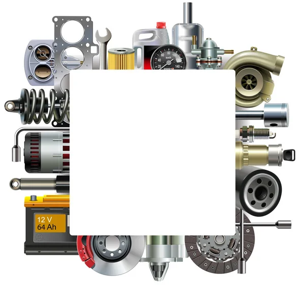 Cadre blanc carré vectoriel avec pièces détachées de voiture — Image vectorielle