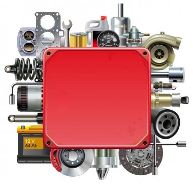 Vector Red Metal Board with Car Parts clipart