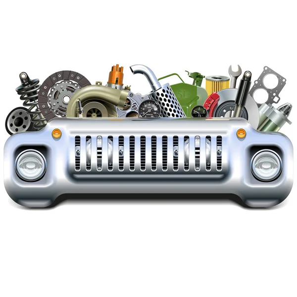 Vector auto onderdelen met auto front end — Stockvector