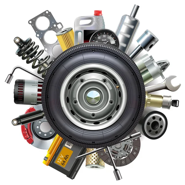 Vector Wheel with Car Spares — Stock Vector