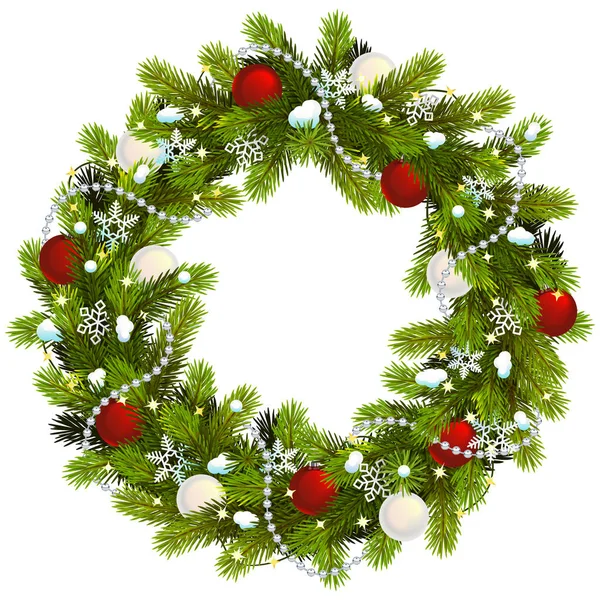 Wektor Śnieżny Boże Narodzenie Fir Wreath — Wektor stockowy