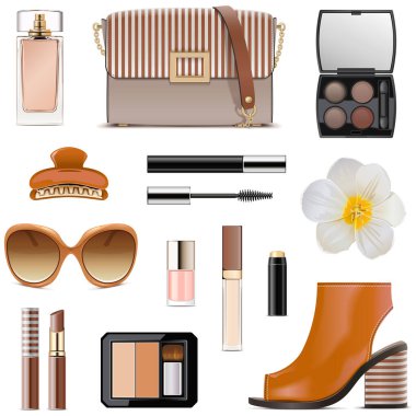 Vektör Bahar Kadın Aksesuarları Beyaz arkaplanda 2 izole edilmiş